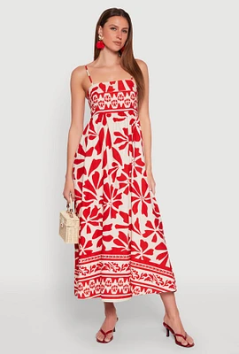 Womens Spoon Jeans Poplin Floral Print Maxi Dress, Red, Size L