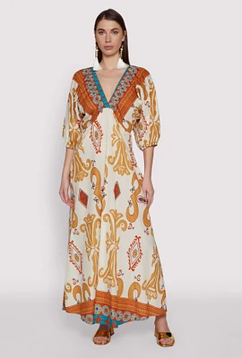 Womens Border Print Boho Maxi Dress, Multi, Size L