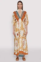Womens Border Print Boho Maxi Dress, Multi, Size L