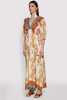 Womens Border Print Boho Maxi Dress, Multi, Size L