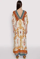 Womens Border Print Boho Maxi Dress, Multi, Size L