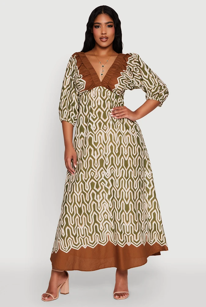 Womens Border Print Boho Maxi Dress, Multi,