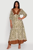 Womens Border Print Boho Maxi Dress, Multi,