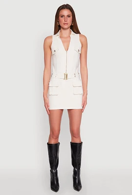 Womens Hyper Stretch Cargo Pocket Mini Dress,