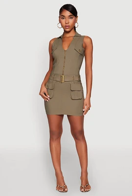 Womens Hyper Stretch Cargo Pocket Mini Dress,