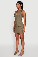 Womens Hyper Stretch Cargo Pocket Mini Dress, M