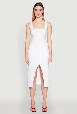 Womens Slit Front Midi Tank Dress, White, Size M