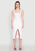 Womens Slit Front Midi Tank Dress, White, Size M