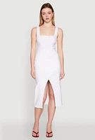 Womens Slit Front Midi Tank Dress, White, Size M