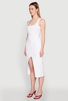 Womens Slit Front Midi Tank Dress, White, Size M