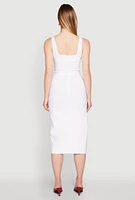 Womens Slit Front Midi Tank Dress, White, Size M