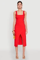 Womens Slit Front Midi Tank Dress, Red, Size M