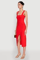 Womens Slit Front Midi Tank Dress, Red, Size M