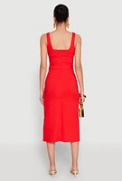 Womens Slit Front Midi Tank Dress, Red, Size M