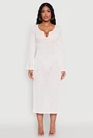 Womens Beaded Notch Neck Textured Knit Maxi Dress, White,