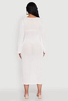 Womens Beaded Notch Neck Textured Knit Maxi Dress, White,