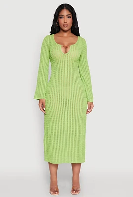 Womens Beaded Notch Neck Textured Knit Maxi Dress,