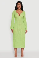 Womens Beaded Notch Neck Textured Knit Maxi Dress,