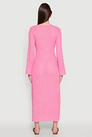 Womens Beaded Notch Neck Textured Knit Maxi Dress, Pink, Size XL