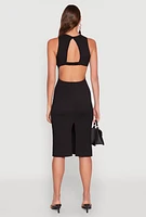 Womens Textured Knit Cut Out Midi Dress,