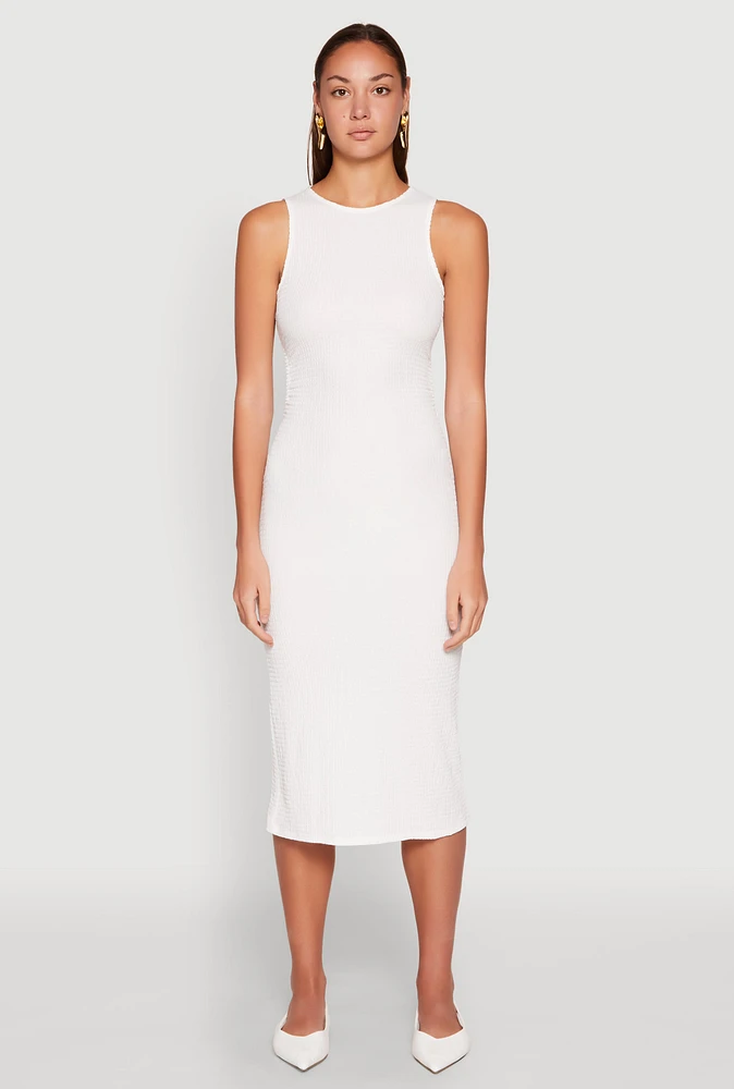 Womens Textured Knit Cut Out Midi Dress, White, Size M