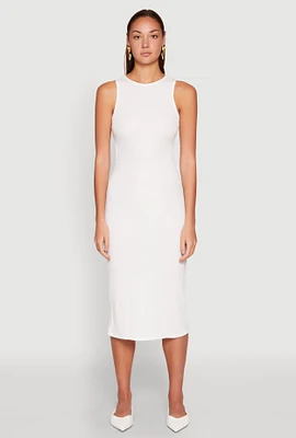 Womens Textured Knit Cut Out Midi Dress, White, Size M