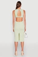 Womens Textured Knit Cut Out Midi Dress,