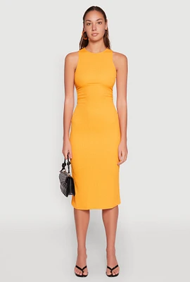 Womens Textured Knit Cut Out Midi Dress, Orange, Size L