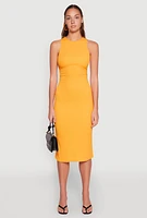 Womens Textured Knit Cut Out Midi Dress, Orange, Size L