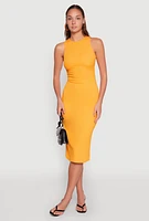 Womens Textured Knit Cut Out Midi Dress, Orange, Size L