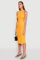 Womens Textured Knit Cut Out Midi Dress, Orange, Size L