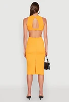 Womens Textured Knit Cut Out Midi Dress, Orange, Size L