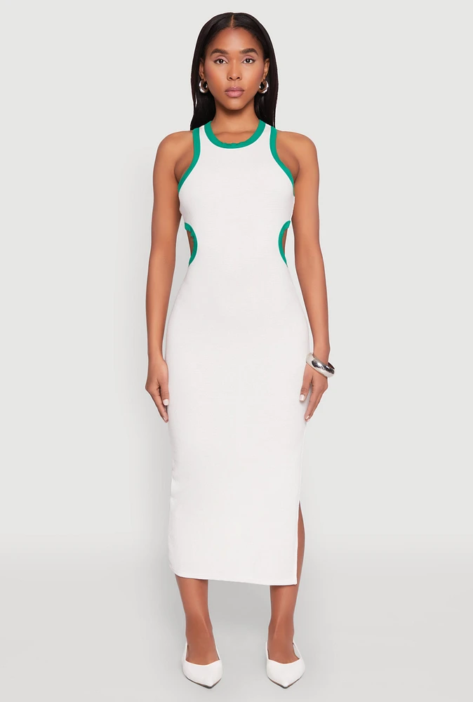 Womens Contrast Trim Cut Out Tank Dress, White, Size M