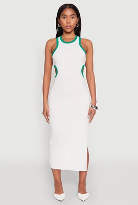 Womens Contrast Trim Cut Out Tank Dress, White, Size M