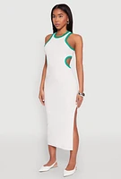 Womens Contrast Trim Cut Out Tank Dress, White, Size M