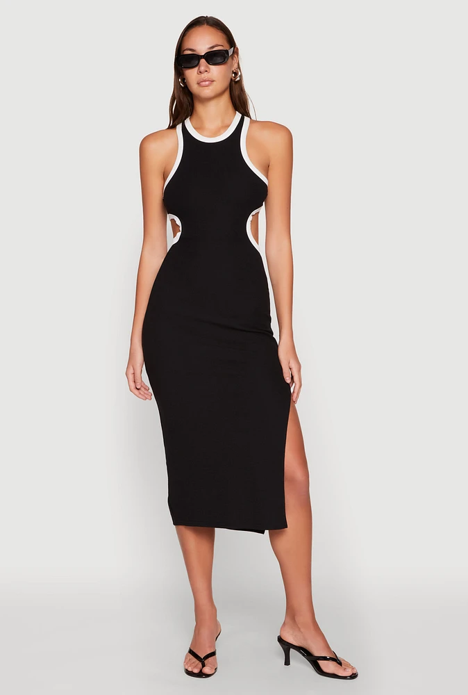 Womens Contrast Trim Cut Out Tank Dress,