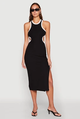 Womens Contrast Trim Cut Out Tank Dress,