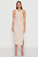 Womens Contrast Trim Cut Out Tank Dress, Beige, Size M
