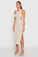Womens Contrast Trim Cut Out Tank Dress, Beige, Size M