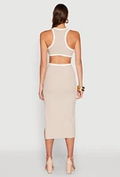 Womens Contrast Trim Cut Out Tank Dress, Beige, Size M