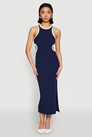 Womens Contrast Trim Cut Out Tank Dress, Blue, Size L