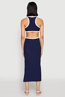 Womens Contrast Trim Cut Out Tank Dress, Blue, Size L