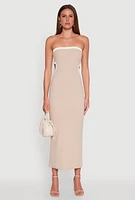 Womens Contrast Trim Cut Out Back Tube Dress, Beige, Size S