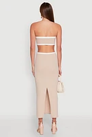 Womens Contrast Trim Cut Out Back Tube Dress, Beige, Size S