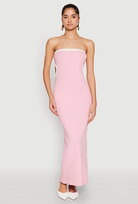 Womens Contrast Trim Cut Out Back Tube Dress, Pink, Size M