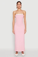 Womens Contrast Trim Cut Out Back Tube Dress, Pink, Size M
