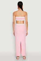 Womens Contrast Trim Cut Out Back Tube Dress, Pink, Size M