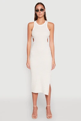Womens Striped Cut Out Midi Tank Dress, L