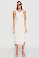Womens Striped Cut Out Midi Tank Dress, L