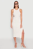 Womens Striped Cut Out Midi Tank Dress, L